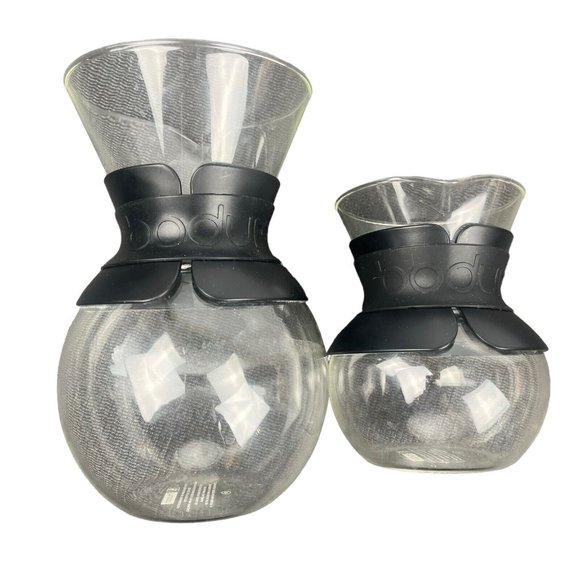 Bodum 157 Pour-Over Coffee Drip Maker Lot Of 2 Black Band 0.5 and‎ 1 Liter Pots - Picture 1 of 16